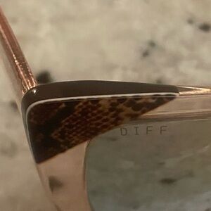 DIFF oversized cat eye mirrored sunglasses; snake print